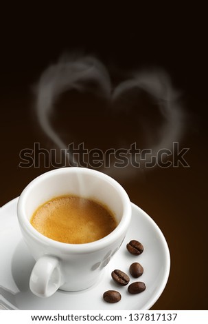 coffee cup with steam in shape of heart