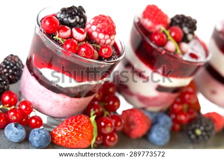 close up of layered dessert with soft fruit