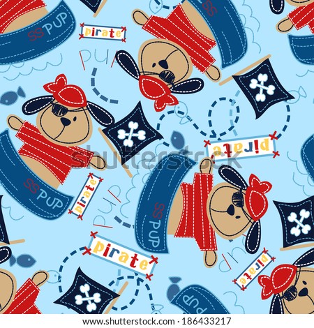 Pirate pup in his boat seamless pattern