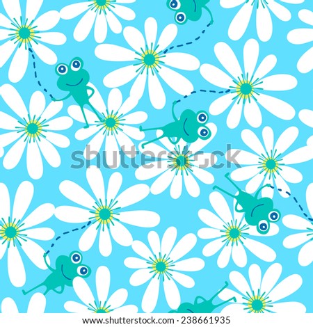 White lily flower and frog seamless pattern .