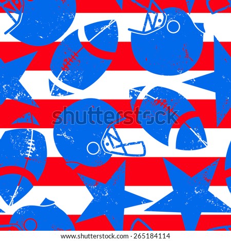 Stars and Stripes distressed football seamless pattern.