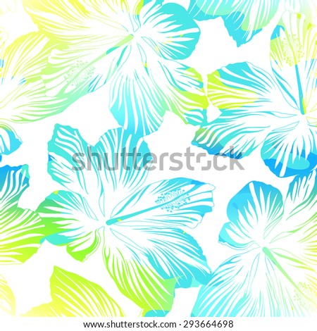 Tropical flowers white seamless pattern with watercolour effect .