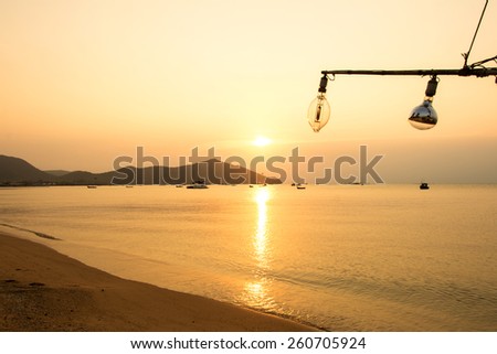 sunset and Lamp Hang Outdoor Fishing boat
