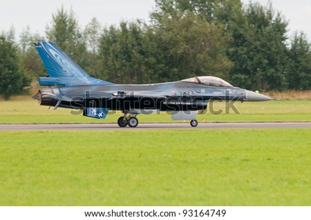 RADOM, POLAND - AUGUST 28: Belgian Air Force F-16 taxiing after its show during Air Show Radom on August 28, 2011