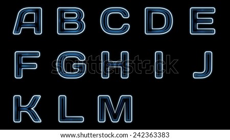 Blue neon text set isolated on a black background.