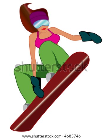 Cartoon Girl Snowboarding