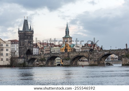 Charles Bridge (Stone Bridge, Kamenny most, Prague Bridge, Prazhski most) on Vltava river, Prague, Czech Republic