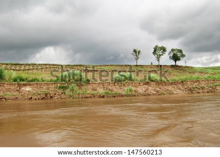Eroded cut bank of Mae Khong river, Thailand
