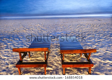 chairs beach on sea side with sea and twilight