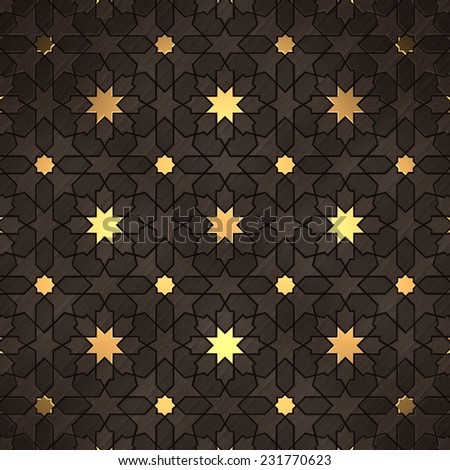 Arabesque Pattern Background in wood and gold