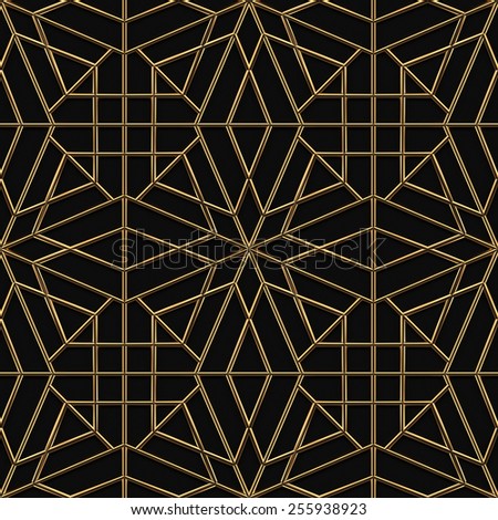 Arabesque Seamless Pattern in Gold on Black