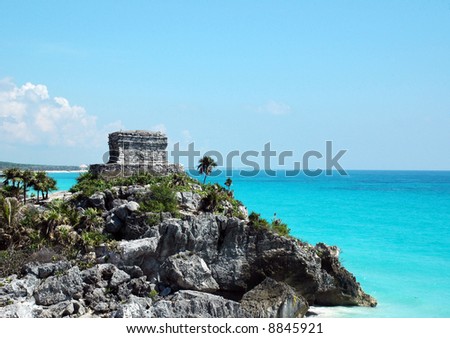 Ancient Mayan Watch Tower situated on a Rocky Point on the Coast