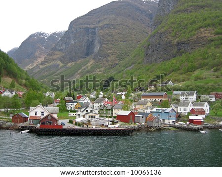A Closeup view of a remote Norwegian Village on a Fjord