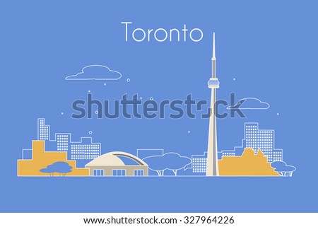 Toronto City travel vector background. Trendy outline style Toronto attraction. Detailed skyline silhouette.