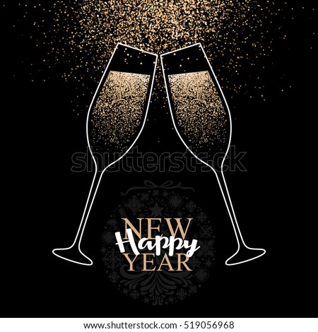 Happy New Year Card with glasses of champagne. Vector illustration eps 10 format