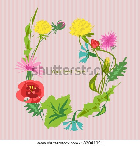 Wreath of flowers.Summer flowers.Frame of flowers.Vector