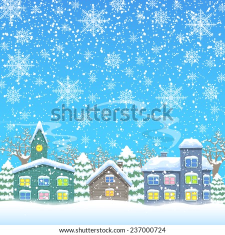 Town in winter Template for Christmas card with place for your text Vector Town in winter Template for Christmas card with place for your text Vector