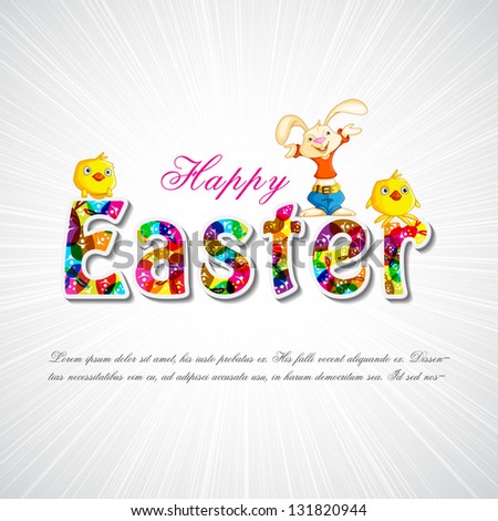 easy to edit vector illustration of Bunny with chick wishing Happy Easter easy to edit vector illustration of Bunny with chick wishing Happy Easter