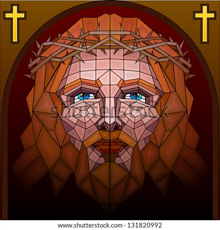 easy to edit vector illustration of stained glass painting of Jesus Christ