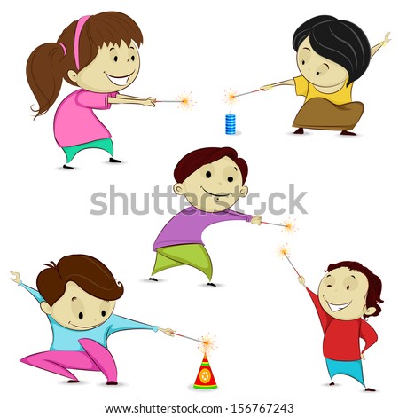 easy to edit vector illustration of kids playing with firecracker in Diwali easy to edit vector illustration of kids playing with firecracker in Diwali