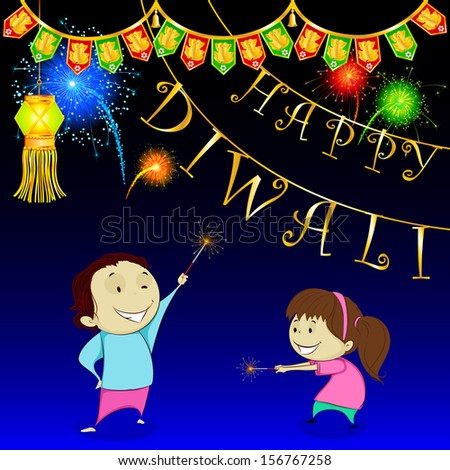 easy to edit vector illustration of kids playing with firecracker in Diwali easy to edit vector illustration of kids playing with firecracker in Diwali