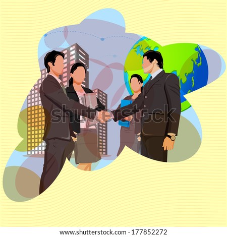 illustration of handshake with business team showing business partnership