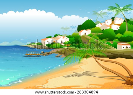 easy to edit vector illustration of  sea beach backwater landscape