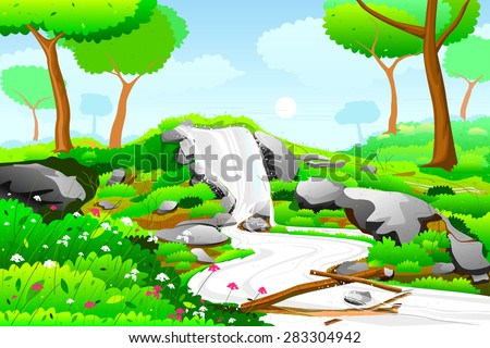 easy to edit vector illustration of Waterfall in nature landscape