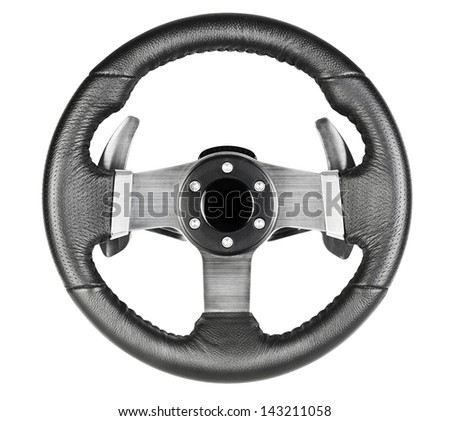 Leather steering wheel isolated on white