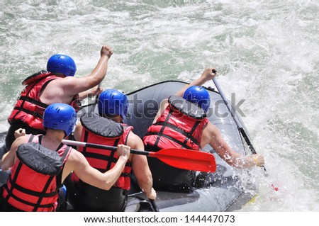 Rafting, extreme, team, sport, fun, active, relax,splashing the white water.