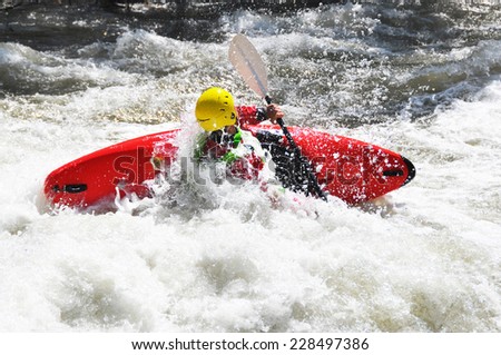 River Kayaking as extreme and fun sport, eskimo roll