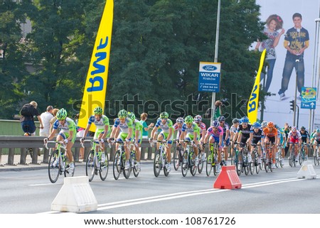 KRAKOW, POLAND - AUGUST 6: 68 Tour de Pologne, the biggest cycling event in Eastern Europe, participants of 7rd stage in Krakow, August 6, 2011 in Krakow, Poland