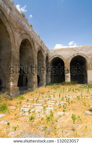 multiple arches and columns in the caravansary on the Silk Road, Turkey
