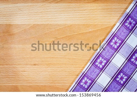 Background with tablecloth over wooden deck tabletop
