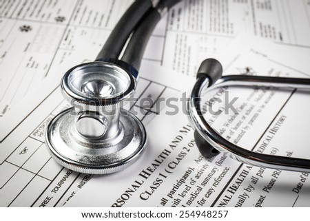 medical record form with a stethoscope