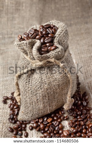 coffee beans in burlap bag