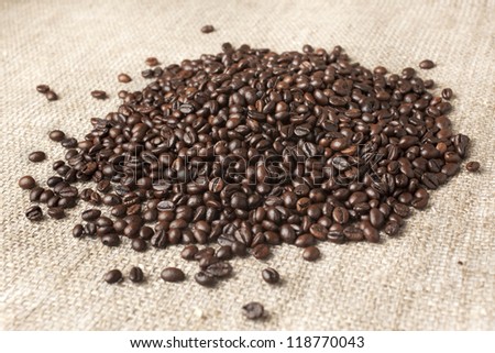 Bulk coffee beans on sacking