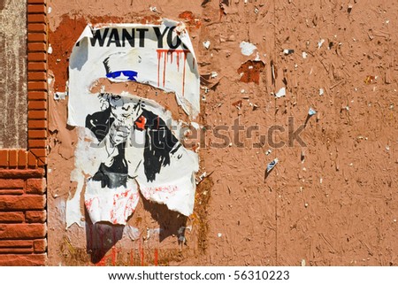 A torn poster of Uncle Sam, \