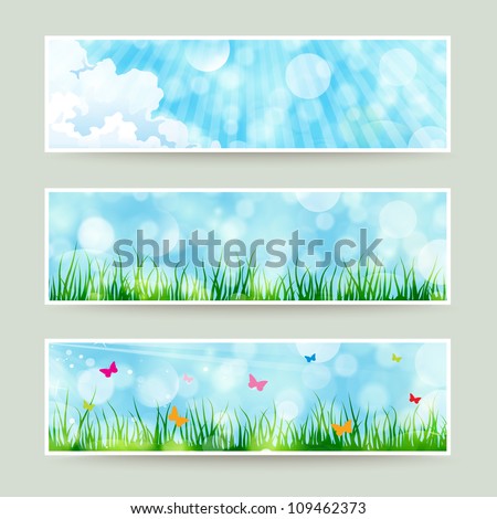 Set of beautiful summer themed soft bokeh nature banner illustrations. For vector version, see my portfolio.