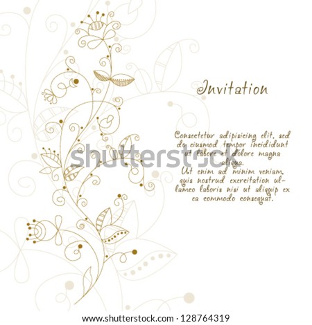 Vector Elegant Hand Drawn Floral Invitation, Wedding Or Gift Card ...