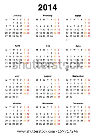 Vector calendar 2014 template design Blank Printable Editable Vector calendar 2014 template design Blank Printable Editable