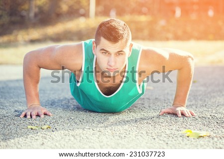 man pushed sport Autumn park
