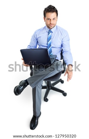 Office clerk with notebook on white background