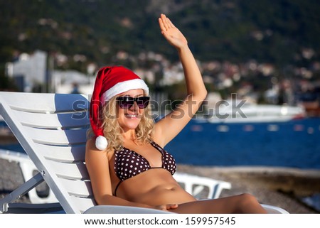 Resting woman on winter vacation in warm places