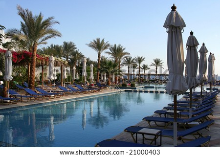 Blue colors of a Red sea hotel in Egypt