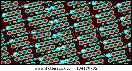 Futuristic style digital pattern design with circles in dark red background.
