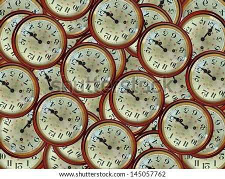 Vintage clocks pattern given the 3 15 pm in warm color scheme.