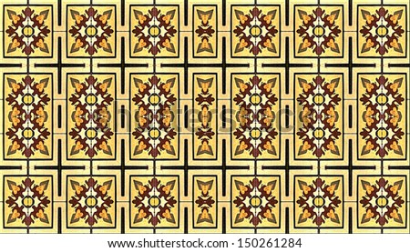 Wide screen format fabric decorative background pattern  in pale brown and yellow tones