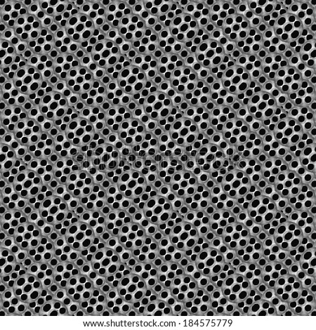 Metallic texture mock-up pattern with black holes in gray reflected tones.
