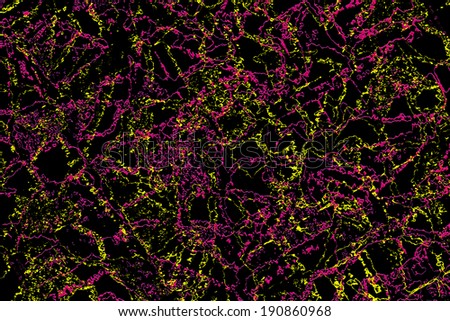 Abstract dark background pattern in magenta and yellow tones against black background.